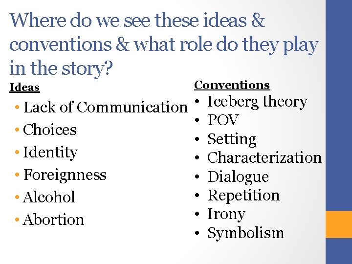 Where do we see these ideas & conventions & what role do they play