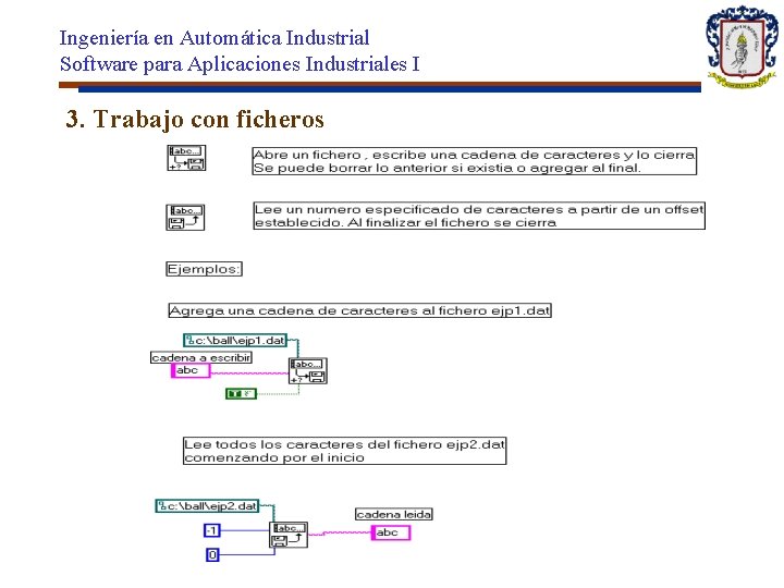 Ingeniería en Automática Industrial Software para Aplicaciones Industriales I 3. Trabajo con ficheros 