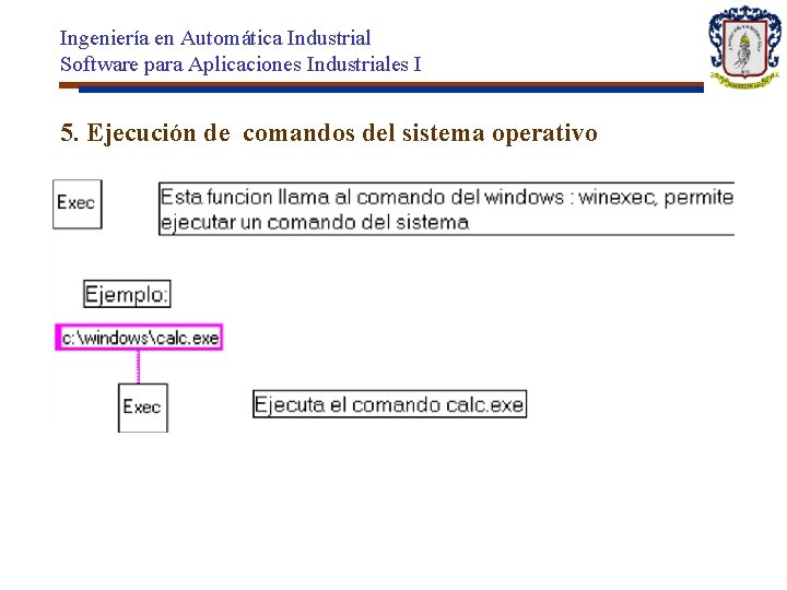 Ingeniería en Automática Industrial Software para Aplicaciones Industriales I 5. Ejecución de comandos del