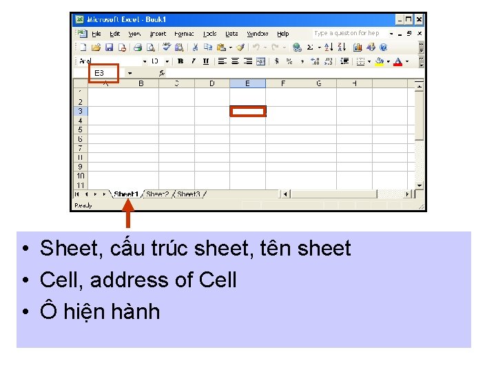 • Sheet, cấu trúc sheet, tên sheet • Cell, address of Cell • • Sheet, cấu trúc sheet, tên sheet • Cell, address of Cell •