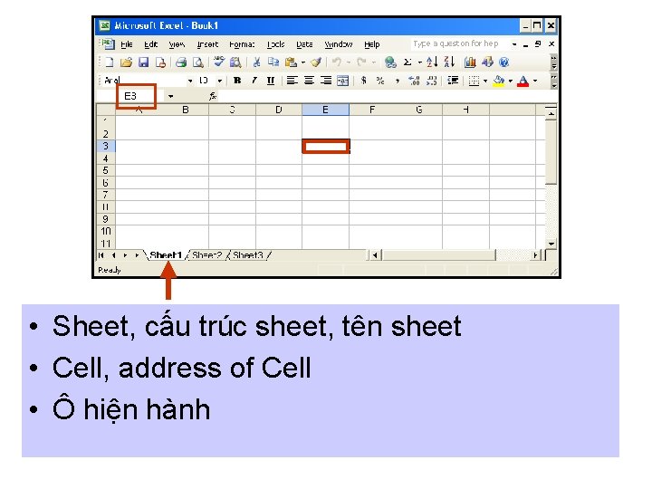  • Sheet, cấu trúc sheet, tên sheet • Cell, address of Cell •