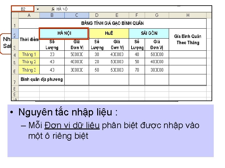 Nhập Sai • Nguyên tắc nhập liệu : – Mỗi Đơn vị dữ liệu