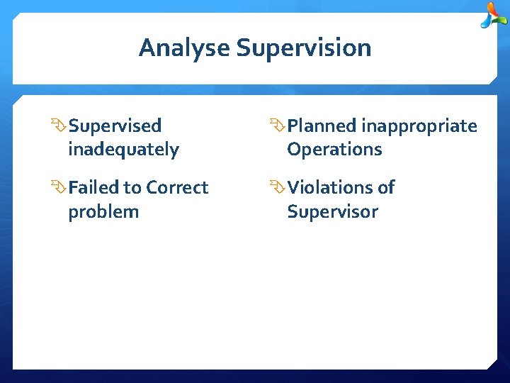 Analyse Supervision Supervised Planned inappropriate Failed to Correct Violations of inadequately problem Operations Supervisor