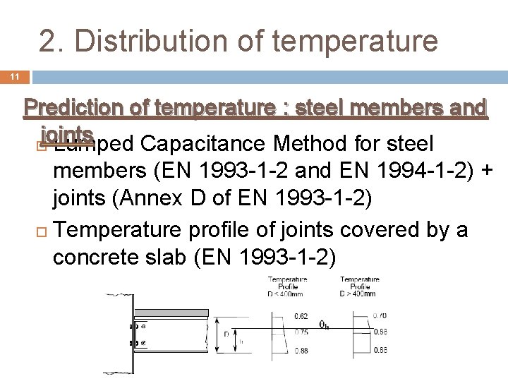 2. Distribution of temperature 11 Prediction of temperature : steel members and joints Lumped