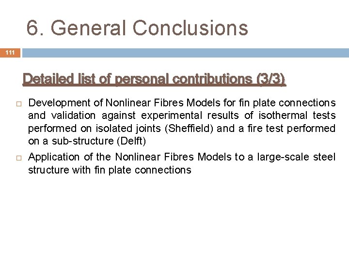 6. General Conclusions 111 Detailed list of personal contributions (3/3) Development of Nonlinear Fibres