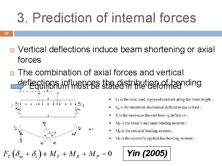 3. Prediction of internal forces 32 Vertical deflections induce beam shortening or axial forces