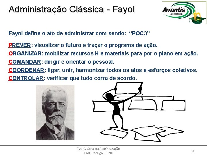 Administração Clássica - Fayol define o ato de administrar com sendo: “POC 3” PREVER: