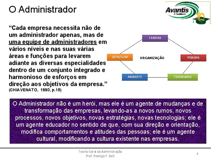 O Administrador “Cada empresa necessita não de um administrador apenas, mas de uma equipe