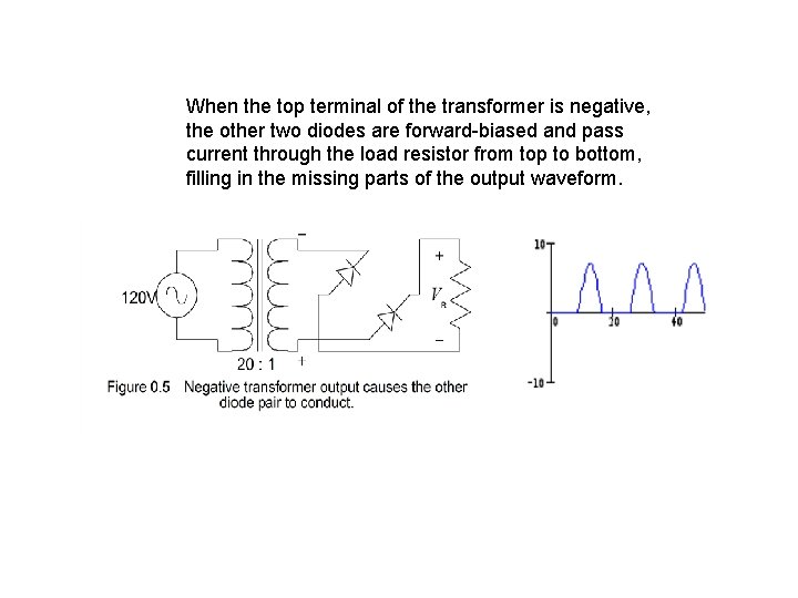 When the top terminal of the transformer is negative, the other two diodes are