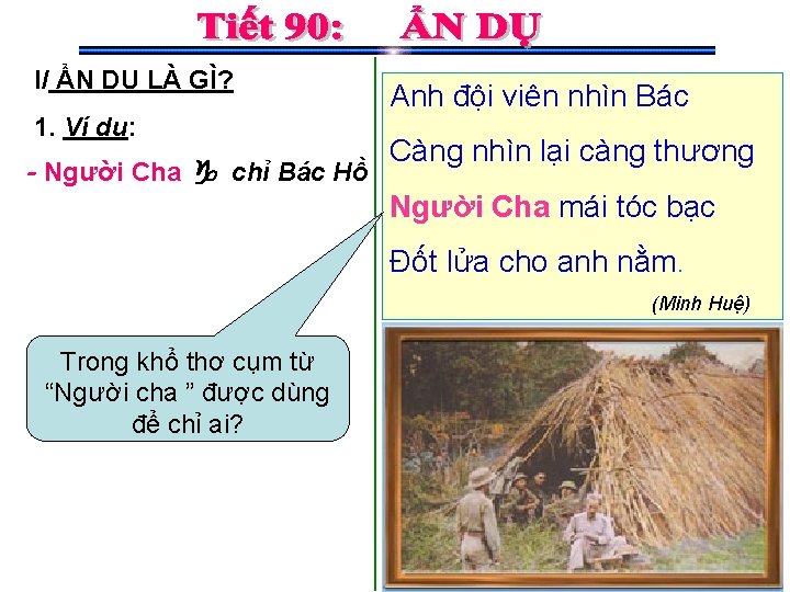 I/ ẨN DỤ LÀ GÌ? 1. Ví dụ: - Người Cha chỉ Bác Hồ