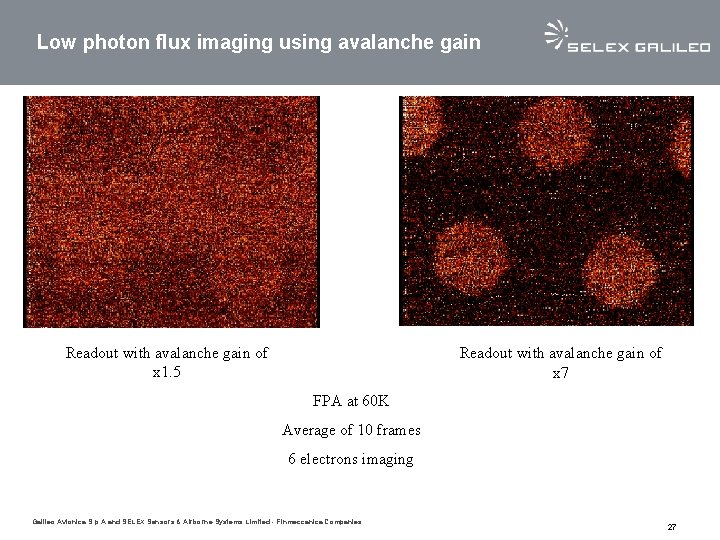 Low photon flux imaging using avalanche gain Readout with avalanche gain of x 1. Low photon flux imaging using avalanche gain Readout with avalanche gain of x 1.
