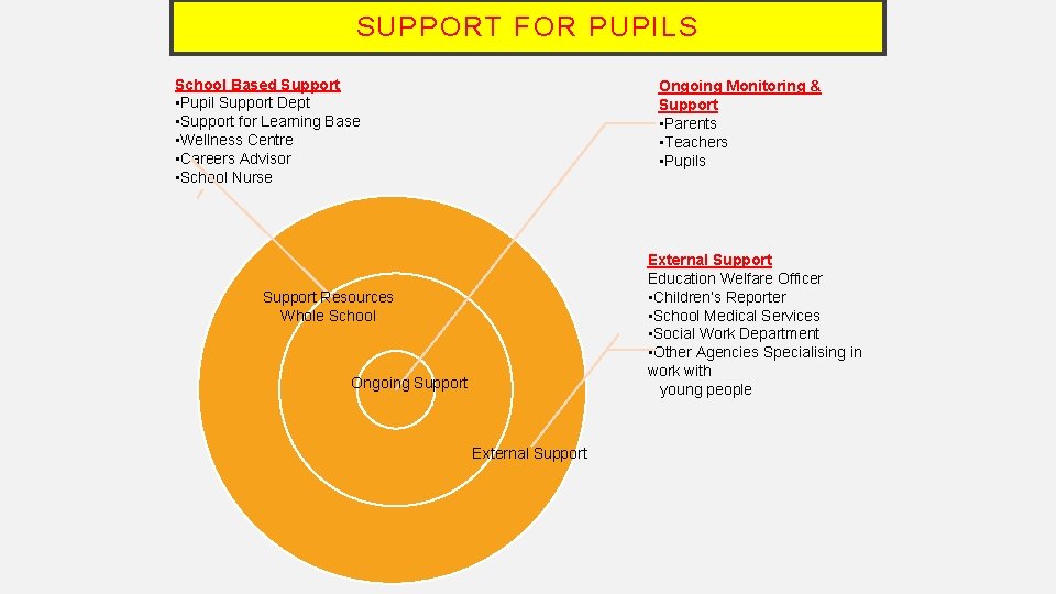SUPPORT FOR PUPILS School Based Support • Pupil Support Dept • Support for Learning