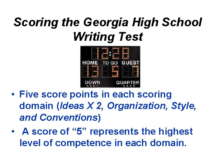 Scoring the Georgia High School Writing Test • Five score points in each scoring