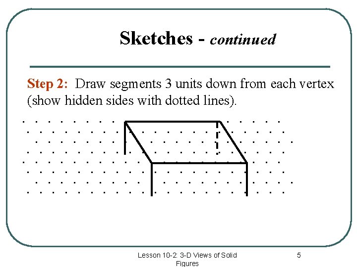 Sketches - continued Step 2: Draw segments 3 units down from each vertex (show