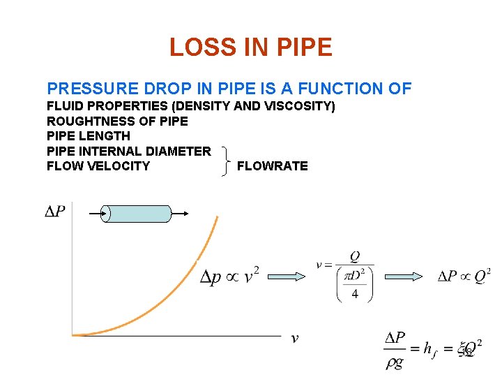 LOSS IN PIPE PRESSURE DROP IN PIPE IS A FUNCTION OF FLUID PROPERTIES (DENSITY