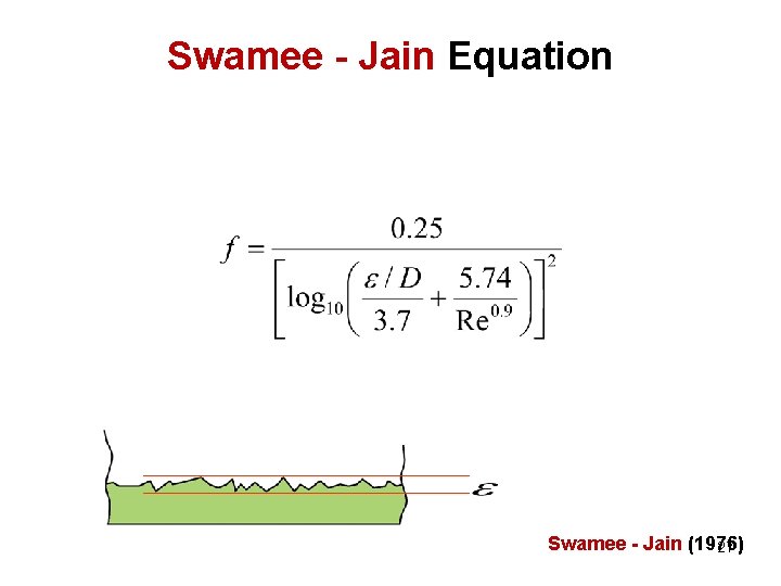 Swamee - Jain Equation Swamee - Jain (1976) 27 