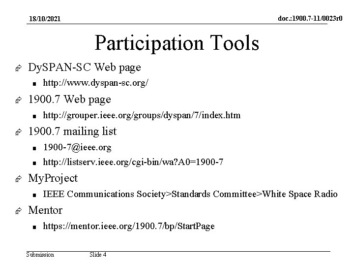 doc. : 1900. 7 -11/0023 r 0 18/10/2021 Participation Tools Dy. SPAN-SC Web page