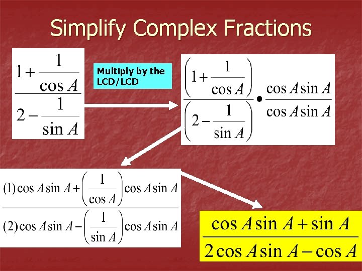 Simplify Complex Fractions Multiply by the LCD/LCD 