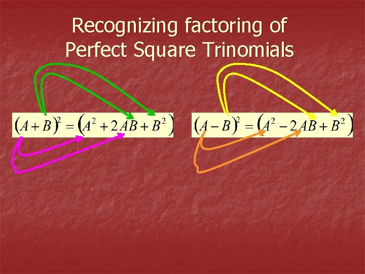 Recognizing factoring of Perfect Square Trinomials 