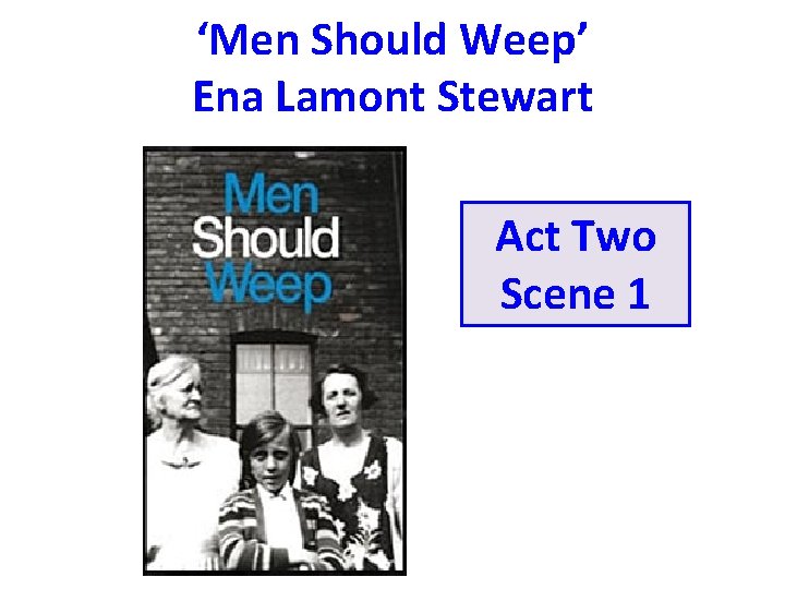 ‘Men Should Weep’ Ena Lamont Stewart Act Two Scene 1 Introduction to the play