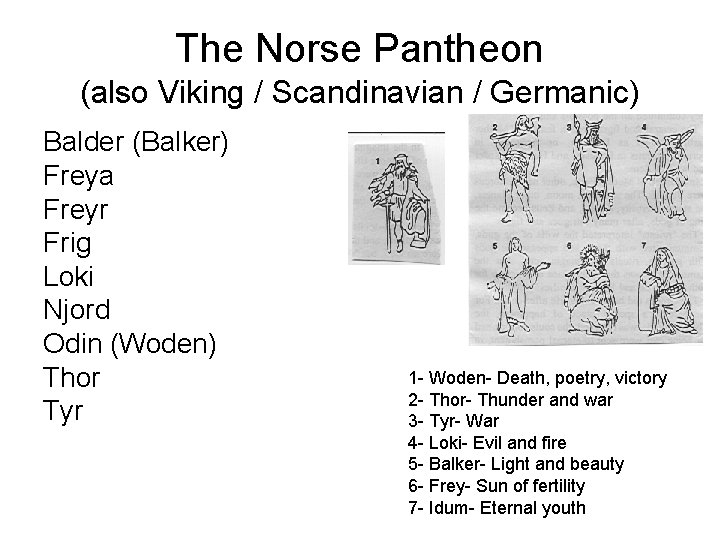 The Norse Pantheon (also Viking / Scandinavian / Germanic) Balder (Balker) Freya Freyr Frig