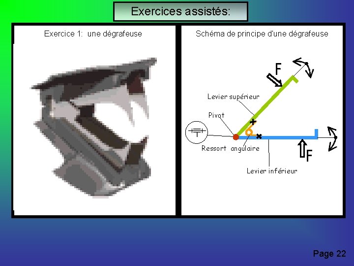 Exercices assistés: Exercice 1: une dégrafeuse Schéma de principe d’une dégrafeuse Levier supérieur Pivot