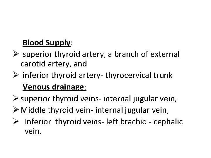 Blood Supply: Ø superior thyroid artery, a branch of external carotid artery, and Ø