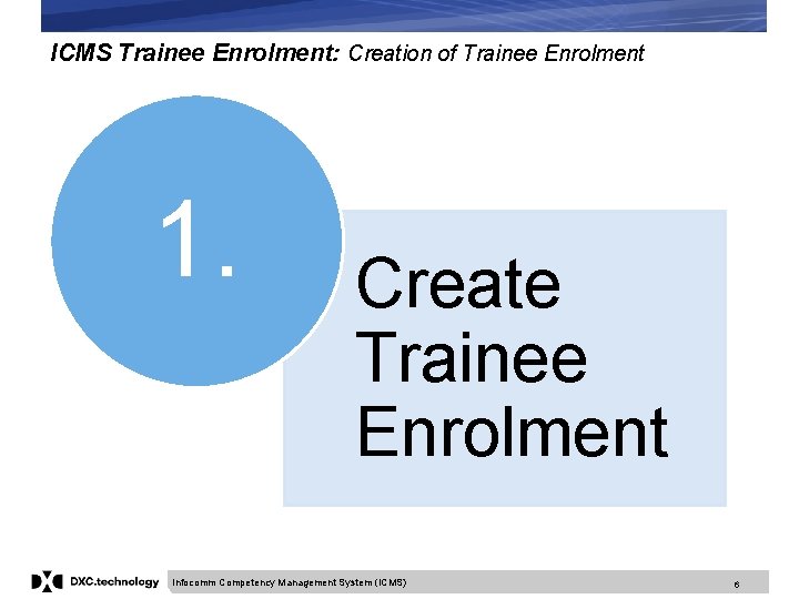 ICMS Trainee Enrolment: Creation of Trainee Enrolment 1. Create Trainee Enrolment Infocomm Competency Management