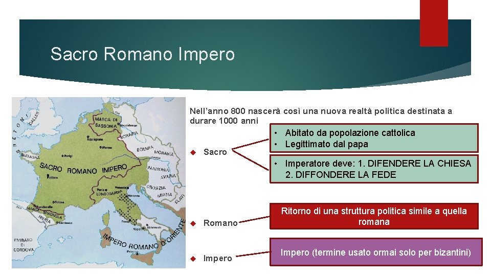 Sacro Romano Impero Nell’anno 800 nascerà così una nuova realtà politica destinata a durare