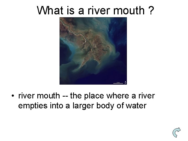 What is a river mouth ? • river mouth -- the place where a