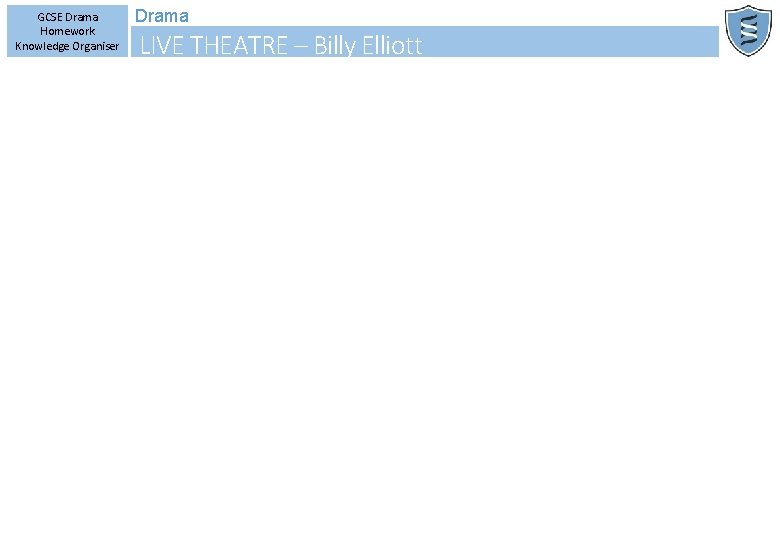GCSE Drama Homework Knowledge Organiser Drama LIVE THEATRE – Billy Elliott 