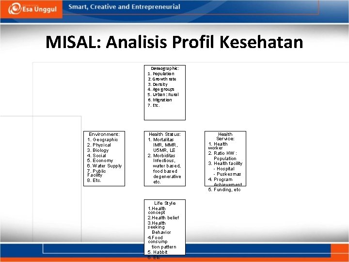 MISAL: Analisis Profil Kesehatan Demographic: 1. Population 2. Growth rate 3. Density 4. Age