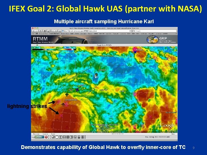 IFEX Goal 2: Global Hawk UAS (partner with NASA) Multiple aircraft sampling Hurricane Karl