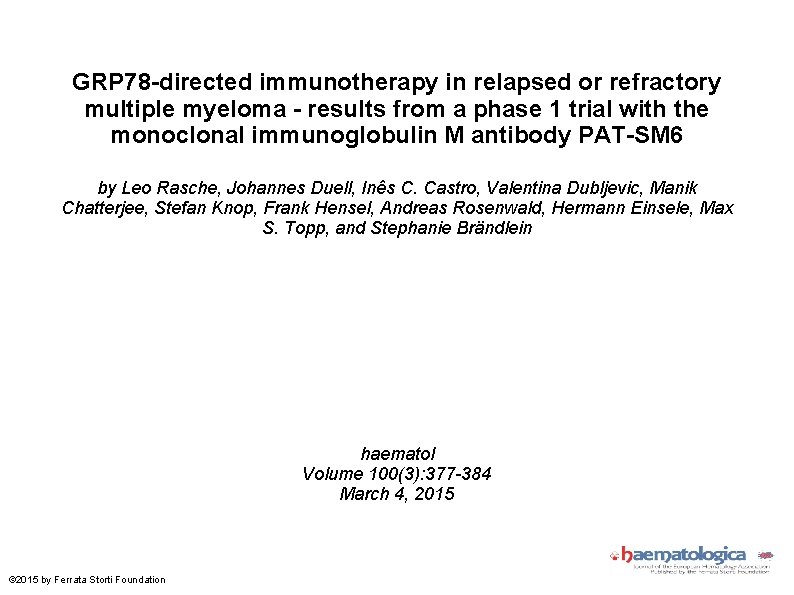 GRP 78 -directed immunotherapy in relapsed or refractory multiple myeloma - results from a
