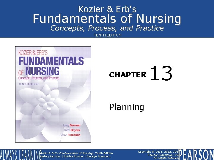 Kozier & Erb's Fundamentals of Nursing Concepts, Process, and Practice TENTH EDITION CHAPTER 13