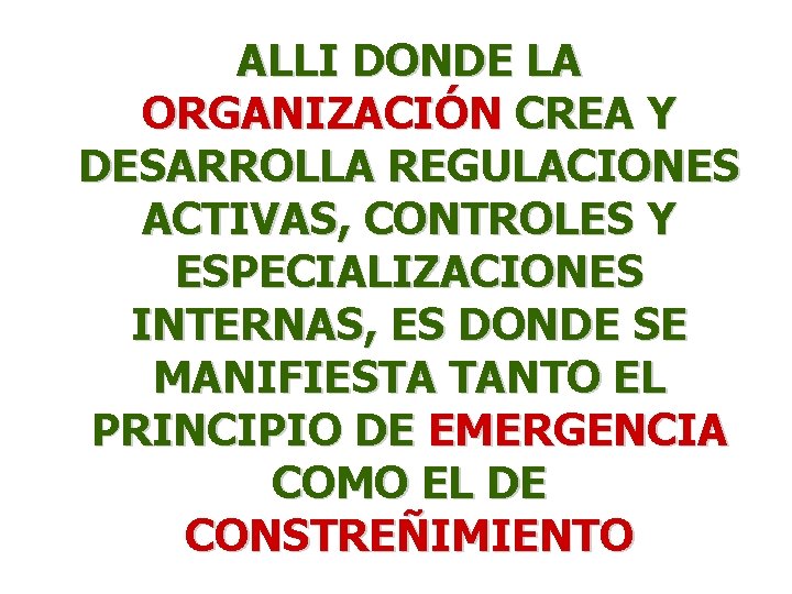 ALLI DONDE LA ORGANIZACIÓN CREA Y DESARROLLA REGULACIONES ACTIVAS, CONTROLES Y ESPECIALIZACIONES INTERNAS, ES