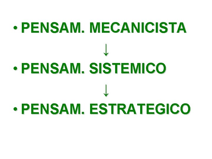  • PENSAM. MECANICISTA ↓ • PENSAM. SISTEMICO ↓ • PENSAM. ESTRATEGICO 