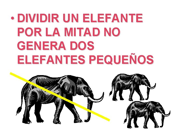  • DIVIDIR UN ELEFANTE POR LA MITAD NO GENERA DOS ELEFANTES PEQUEÑOS 