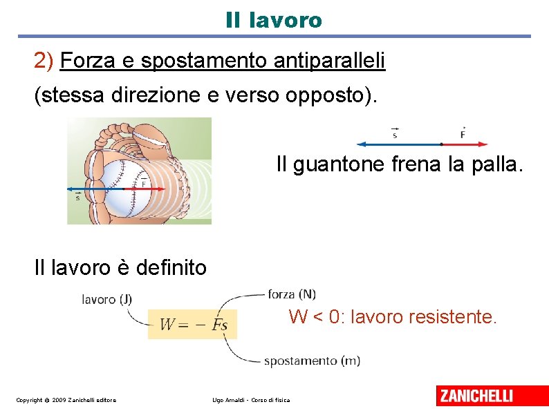 Il lavoro 2) Forza e spostamento antiparalleli (stessa direzione e verso opposto). Il guantone