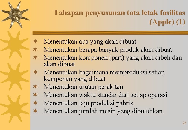 Tahapan penyusunan tata letak fasilitas (Apple) (1) ¬ Menentukan apa yang akan dibuat ¬