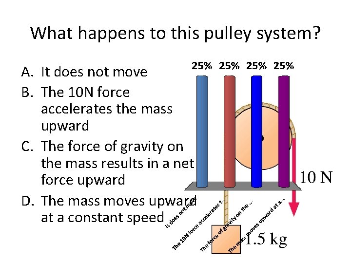 What happens to this pulley system? A. It does not move B. The 10