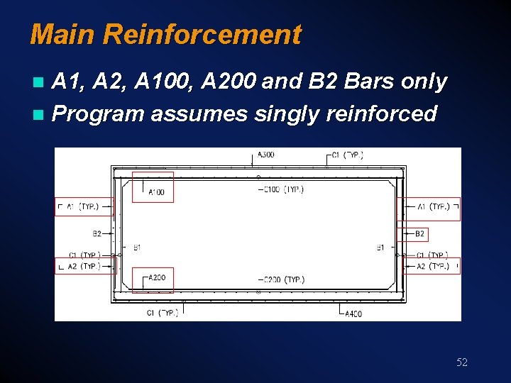 Main Reinforcement A 1, A 2, A 100, A 200 and B 2 Bars