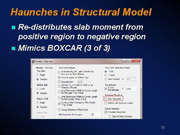 Haunches in Structural Model Re-distributes slab moment from positive region to negative region n