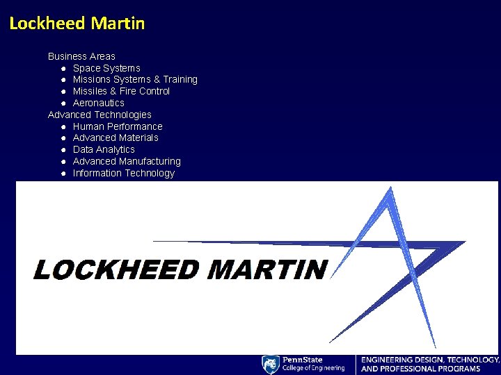 Lockheed Martin Business Areas ● Space Systems ● Missions Systems & Training ● Missiles