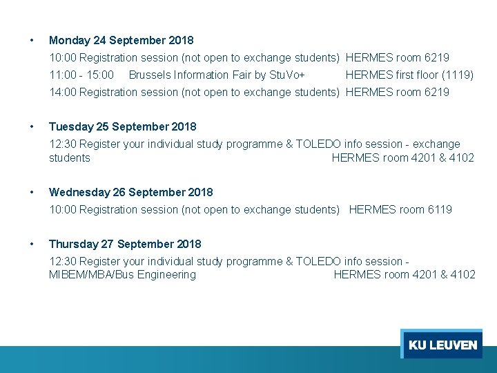  • Monday 24 September 2018 10: 00 Registration session (not open to exchange