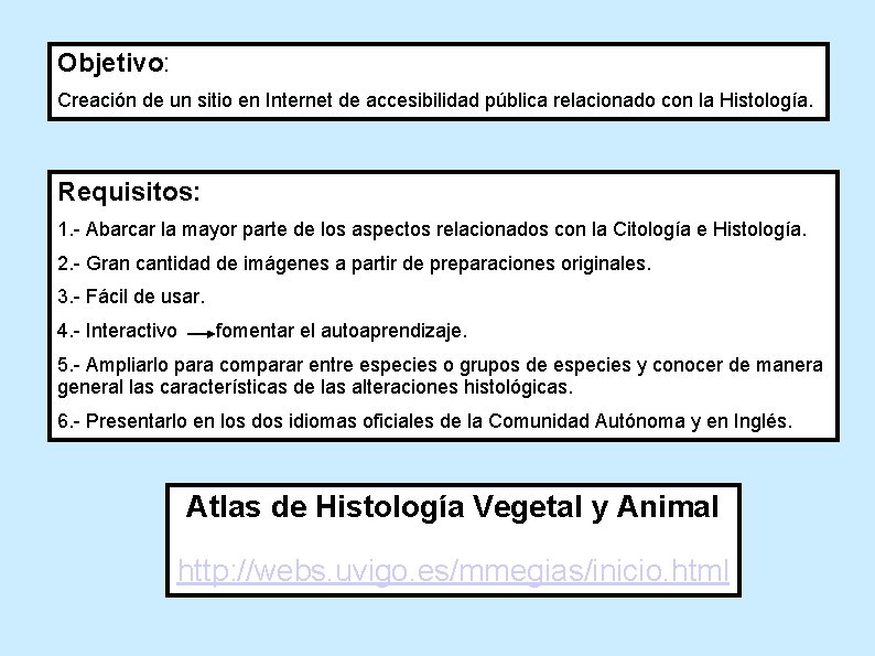 Objetivo: Creación de un sitio en Internet de accesibilidad pública relacionado con la Histología.