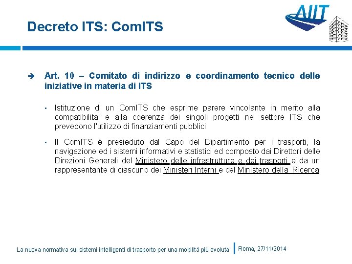 Decreto ITS: Com. ITS Art. 10 – Comitato di indirizzo e coordinamento tecnico delle