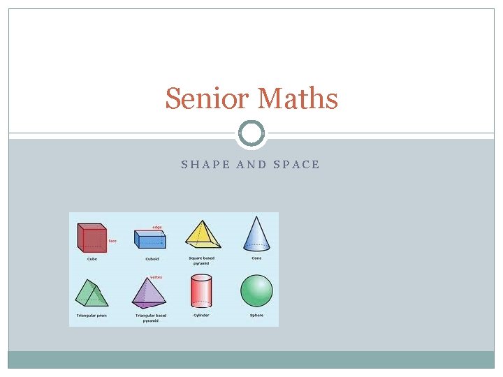 Senior Maths SHAPE AND SPACE 