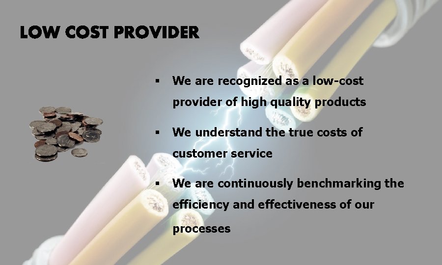 § We are recognized as a low-cost provider of high quality products § We