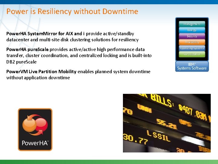 Power is Resiliency without Downtime Power. HA System. Mirror for AIX and i provide